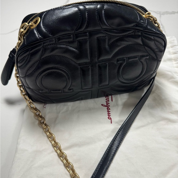 Salvatore Ferragamo Black Crossbody Bag with Gold Accents - Picture 3 of 15